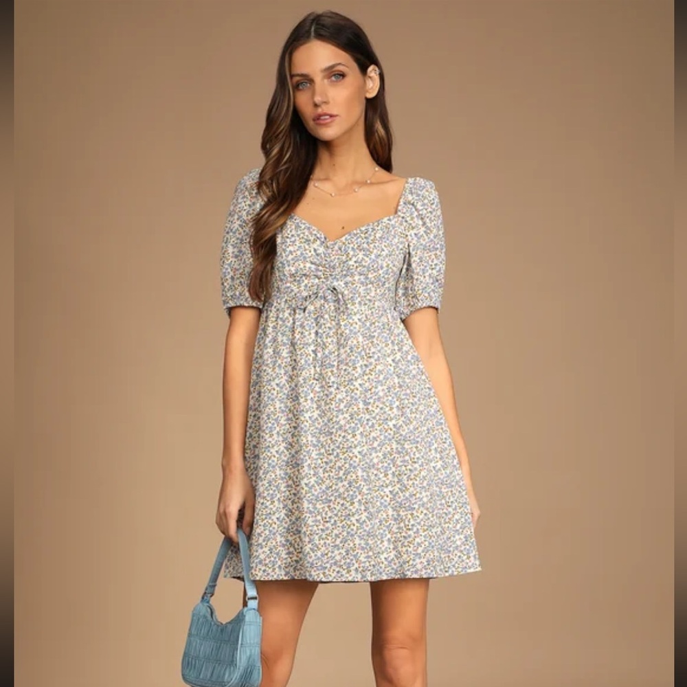 Lulus Sweet For Spring Ivory Floral Print Puff Sleeve Mini Dress White
